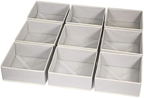 DIOMMELL Foldable Cloth Storage Box Closet Dresser Drawer Organizer Fabric Baskets Bins Containers Divider for Clothes Underwear Bras Socks Clothing,Set of 9 Grey 900