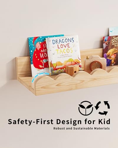 G&W Gruwald Nursery Book Shelves, Set of 3, Nursery Decor for Baby and Toddler, Scalloped Shelves, Book Shelf for Kids R