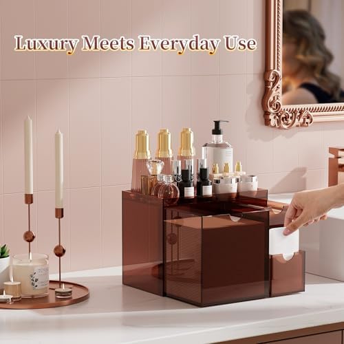 Youdepot Amber Acrylic Face Towel Holder with 3 Drawers