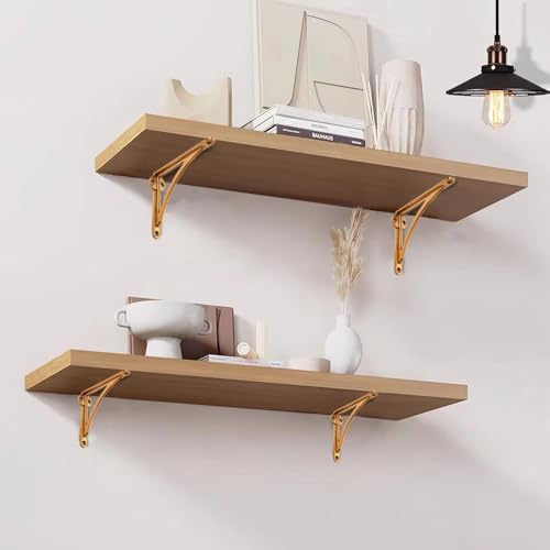 Khtumeware 100% Solid Brass Decorative Shelf Brackets, 4.5-inch Wall-Mounted Shelving Brackets, 2-Pack Antique Brass Vin