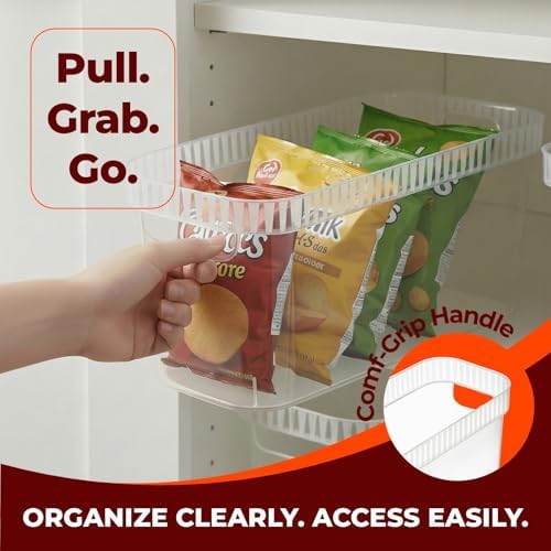 Tribello Narrow Storage Bins – Slim, Clear Plastic Storage Basket, Clear Organizer for Tight Spaces (2 Pack, 15” x 6” x 