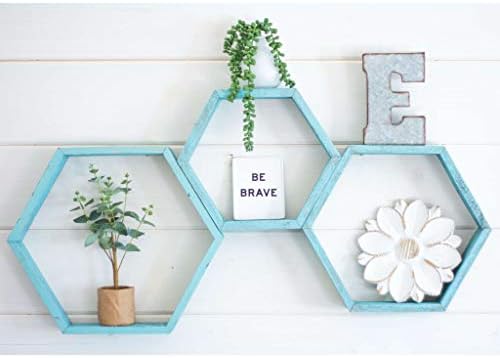 BARNWOODUSA Hexagon Floating Shelves Set of 3 Rustic Farmhouse Reclaimed Wo