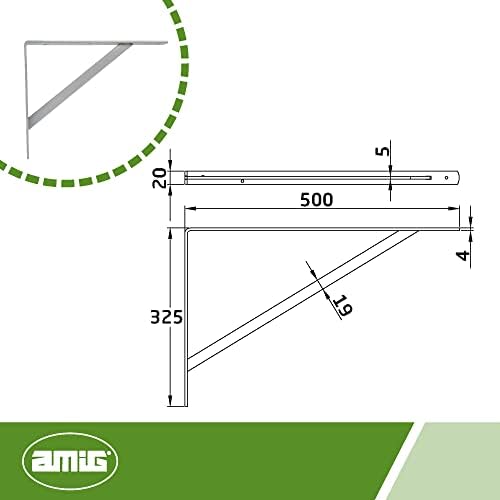 Amig - Shelf Bracket Stainless Steel Model 9 | Metal Bracket for Shelves | Shelf Bracket | Colour Metallic Grey | Dimens
