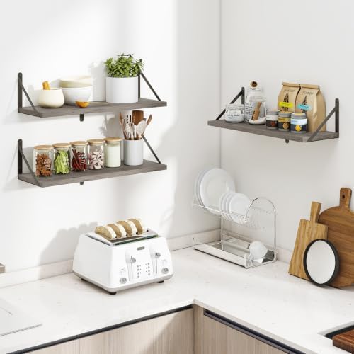 Heimlove Floating Book Shelves for Wall,23.6 Inches Wall Bookshelf Mounted Display&Storage Wood Shelves for Kitchen Bath