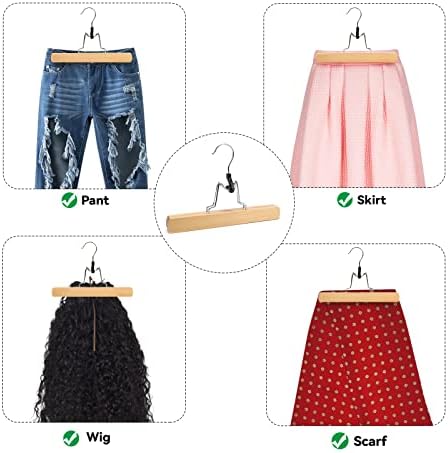 Nature Smile Wooden Pants Skirt Hangers, Smooth Finish Solid Wood Non Slip Jeans Slack Clamp Hangers Hair Extension Hangers(20Pcs Natural)…