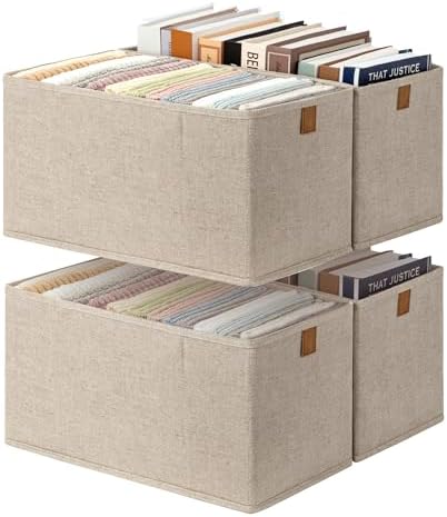 StorageWorks Narrow Storage Bins for Closet Shelves, Brown&Beige, 4-Pack