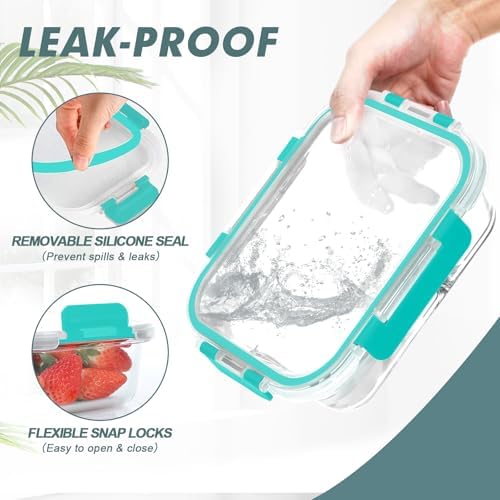 KOMUEE 30 oz 5 Pack Glass Meal Prep Containers with Lids, Green