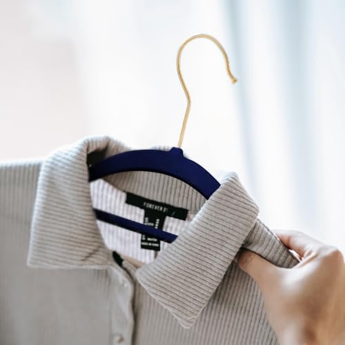 KEPLIN Velvet Hangers 50 Pack (41.5cm) - Non-Slip Clothes Coat Hangers with Tie Bar and 360 Degree Hook for Home Storage Durable, Sturdy & Space Saving Wardrobe (Navy Blue, 50 Pack)