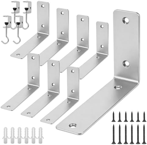 L Floating Shelf Brackets,8 Pack Heavy Duty L Brackets for Shelves, L 6" X H 4" Silver Metal Countertop Support Brackets