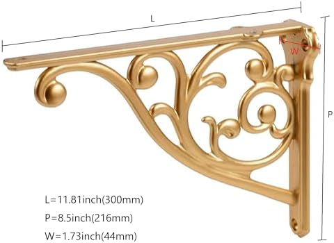Ornate Decorative Shelf Brackets 12 inch Small Wall Mounted Shelving Bracket 4 Pack Antique Gold Vintage Shelf Bracket V