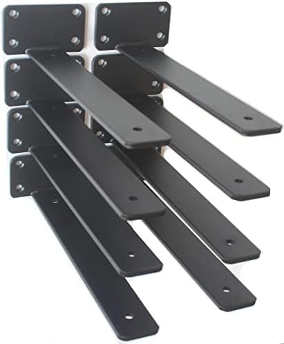 10 Pack - 11 inch Black Hidden L Shelf Bracket (1/5 Inch Thicked) Iron Floating Shelf Brackets Rustic Industrial Metal B
