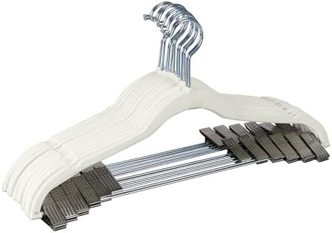 Simplify 24 Pack Velvet Hangers with Clips | Skirt and Pants | Slim Space Saving | Closet Organization | Non-Slip | Prevent Creases | Swivel Neck | Durable | White