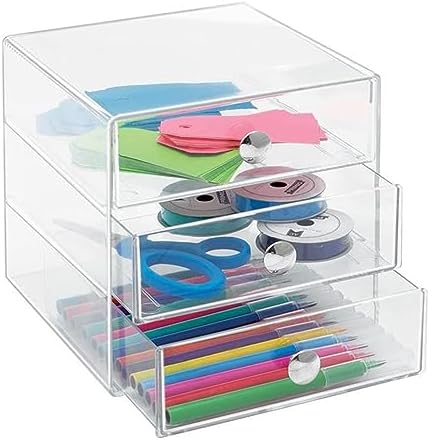 AJIODA Makeup Drawer Organizer Box with 3 Drawers, Acrylic Cosmetic Display Case Vanity Organizer Jewelry Storage Box St