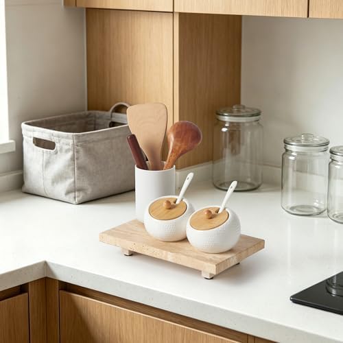 Natural Travertine Tray Pedestal Stand, Stone Riser for Bathroom & Kitchen