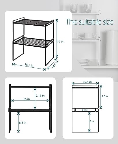Shantton Cabinet Shelf Organizer, Pantry Shelf Rack, Black 16.1x10.6x9.5