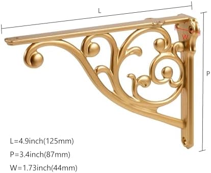 Ornate Decorative Shelf Brackets 5x3.5 inch Small Wall Mounted Shelving Bracket 4 Pack Antique Gold Vintage Shelf Bracke