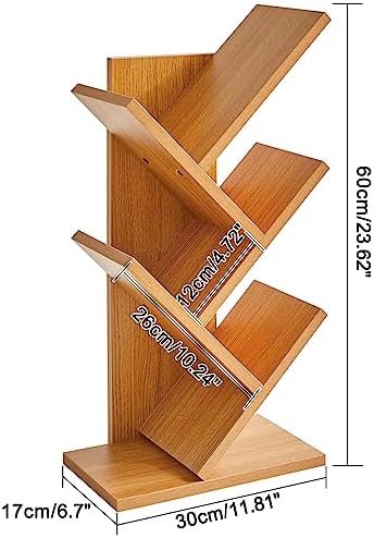 YMYNY 4 Tier Tree Bookshelf, Small Bookcase, Modern Wood Book Storage Rack, Freestanding Book Shelf for Books/Movies/CDs