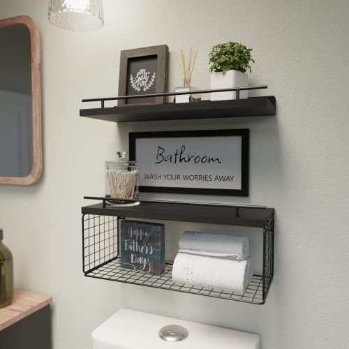 WOPITUES Floating Shelves for Bathroom Decor Art, Modern Black