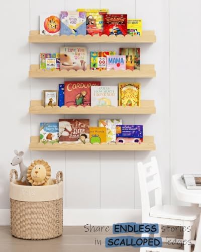 24 in Scalloped Wall Book Shelves for Kids Room, Nursery Floating Bookshelf