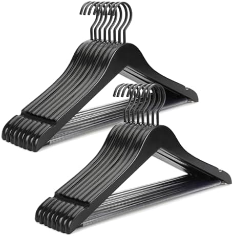 TOPIA HANGER Premium Wooden Hangers, Luxury Boutique Wood Hangers with Extra Thick Hook and Non Slip Pants Bar, Heavy Duty Coat Hanger with Notches 16 Pack, Black -CT01B