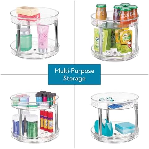 iDesign 9-Inch Plastic 2-Tier Lazy Susan Turntable, Set of 2, Clear/Chrome