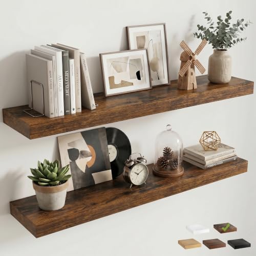 8 inch Deep Floating Shelves for Wall, 40" Wide, Rustic Brown, 2-Pack