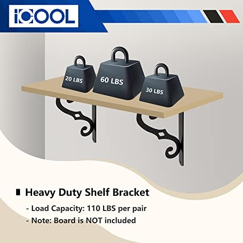 Decorative Shelf Bracket 8 Inch with Screws, Powder-Coated Steel, 6 Pack