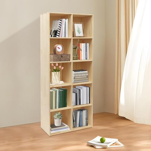 Solid Wood 10 Cube Storage Organizer Small Bookshelf for Small Spaces Wooden Cube Shelf Bookcase Floorstanding Storage S