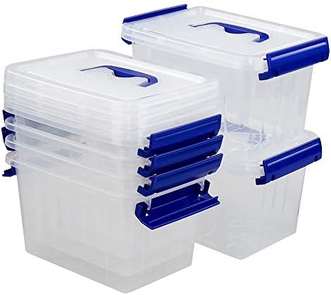 3 L Clear Storage Box, Small Plastic Storage Latch Boxes, 6-Pack