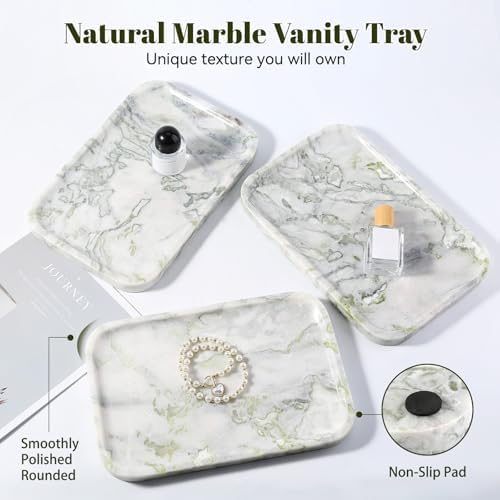 Karibiber Luxury Marble Vanity Tray, Bathroom Tray Countertop, Bianco Marble/Stone, Home Decorative Dresser Organizer, S