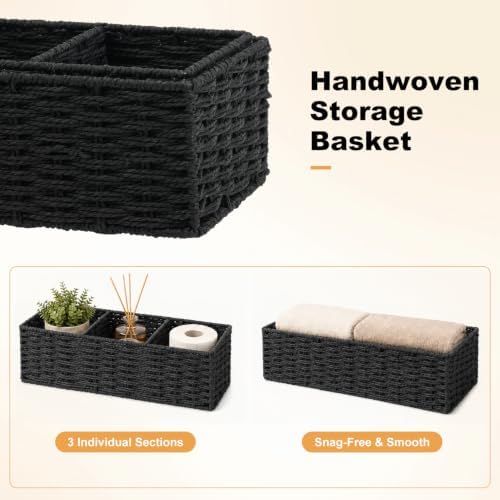 Wicker Toilet Paper Storage Basket Set of 2 for Shelves, Black