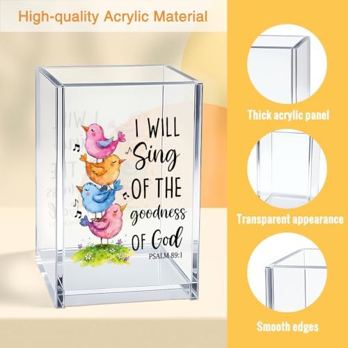 I Will Sing of The Goodness of God Acrylic Cosmetic Pencil Pen Holder Cup, Religious Faith-Based Gifts for Christian Mom Grandma Aunt Daughter Niece Women, Thanksgiving Gifts for Coworker Boss