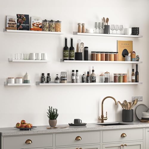 Heimlove Picture Ledge Shelf, Small Floating Shelves Set of 2, 16 Inches Picture Shelf for Wall with Ledge, Kids Bookshelf Wall Mounted for Living Room Bedroom Decor Books Photo Frames, White