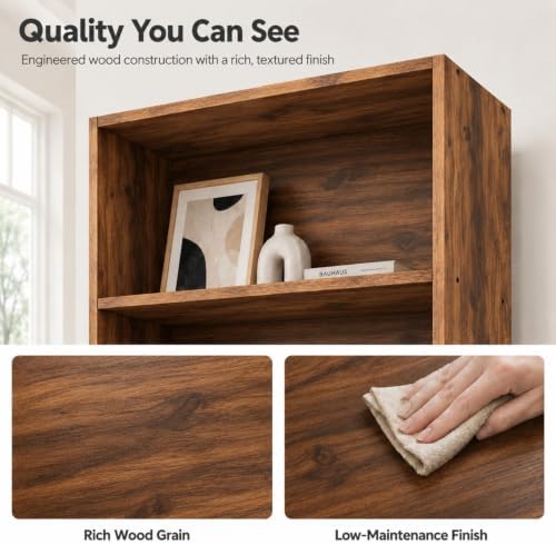 IULULU 6 Tier Bookcase with Open Storage Shelves, Brown