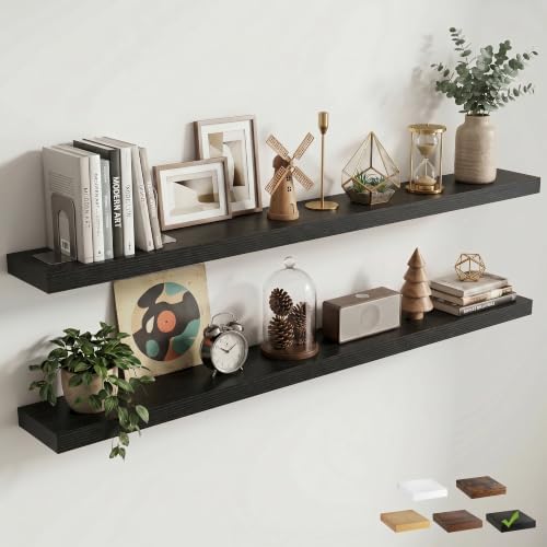 8 inch Deep Floating Shelves for Wall, 72" Wide, Black Finish, 2-Pack