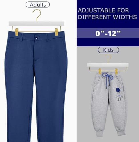 Amber Home 24 Pack White Wooden Pants Hangers with Gold Clips