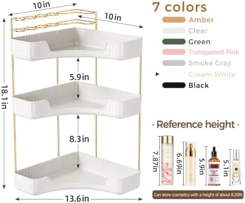 BEFSOP Corner Bathroom Counter Organizer, Upgraded 3-Tier Makeup Organizer Countertop with Makeup Brush Holder, Skincare