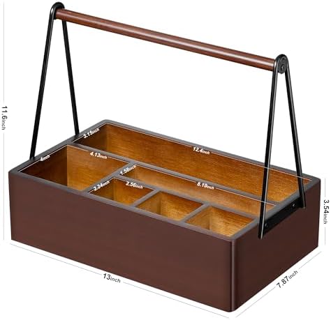 Silverware Caddy with Handle Acacia Wood Utensil Holder Paper Plate Holder