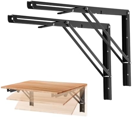 Ravinte Matte Black Folding Shelf Brackets, 22 Inch, 2 Pack