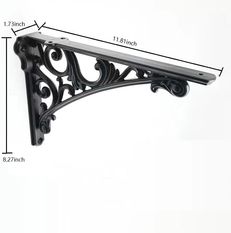 Decorative Shelf Bracket 12 inch Black Brackets for Shelving Solid Heavy Duty Vintage DIY Projects Hardware Included 2 P