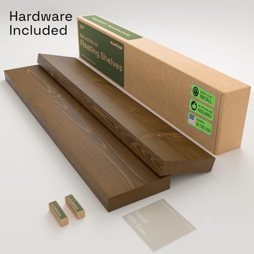 Solid Wood Floating Shelves for Wall 36 Inches Long, Walnut Wooden Shelf