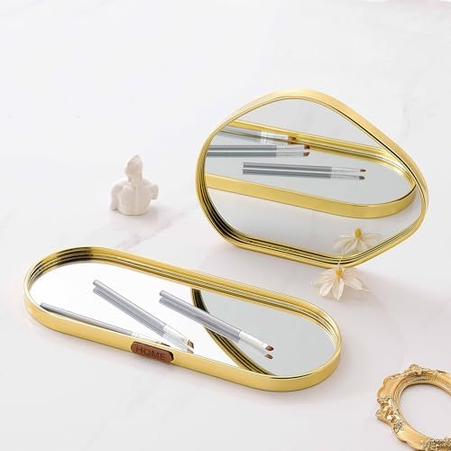 Perfum Trays,Gold Mirror Tray,Vanity Decorative Tray,Non Slip Potato-Shaped Perfume Organizer for Jewelry,Bathroom,Coffe