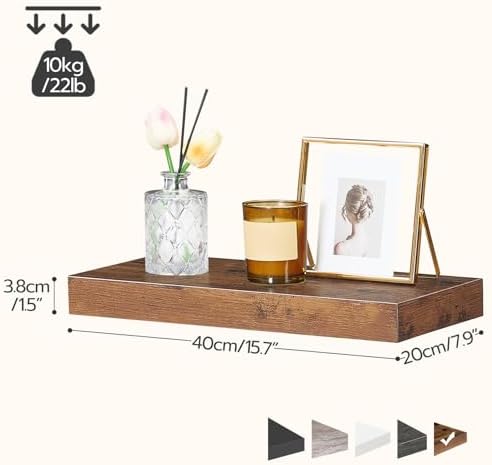 HOOBRO Floating Shelves for Wall, Wall Mounted Shelf Set of 2, 15.7" Hanging Shelf with Invisible Brackets, for Wall Dec
