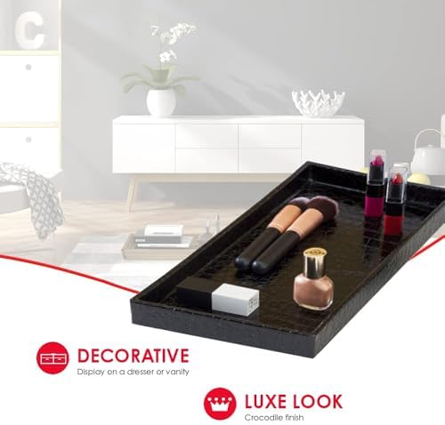 Perfume Tray for Vanity, (Black), by Home Basics | Faux Crocodile Vanity for Dresser Tops | Organizer Tray Great for Ser