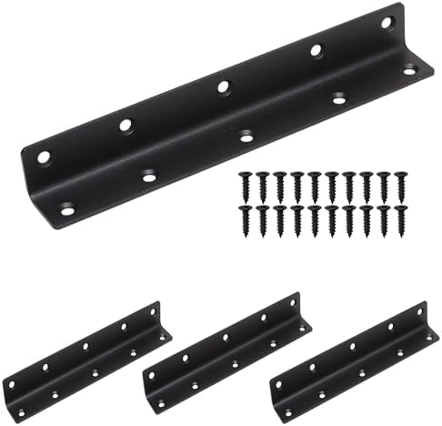 L Bracket, Heavy Duty Corner Brace, 4 Pack 8" Metal Shelf Bracket Angle Bracket for Shelves, Black Metal Braces for Wood