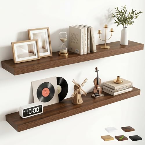 FLYJOE 40 Inch Floating Shelves for Wall Set of 2, 6.5" D Wood Grain Bathroom Shelves with Invisible Brackets, Easy Install Engineered Wood Storage Shelves for Kitchen, Living Room, Bedroom