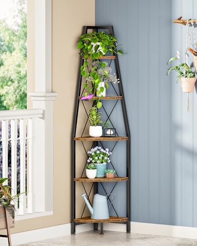 CHOEZON 5-Tier Corner Shelf, Corner Bookshelf, Ladder Shelf, Floor Standing Storage Rack, Open Display Stand, Plant Stan