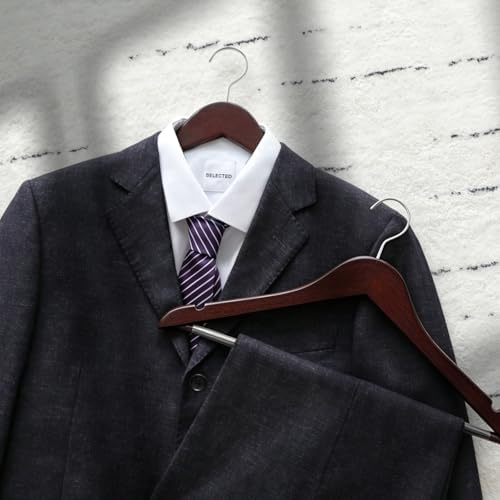 TOPIA HANGER Luxury Wooden Suit Hangers for Closet - Cherry Wood With Extra Thick Hook and Non-Slip Pants Bar, Heavy Duty Coat Hangers With Notches for Shirts - 16 Pack CT01M