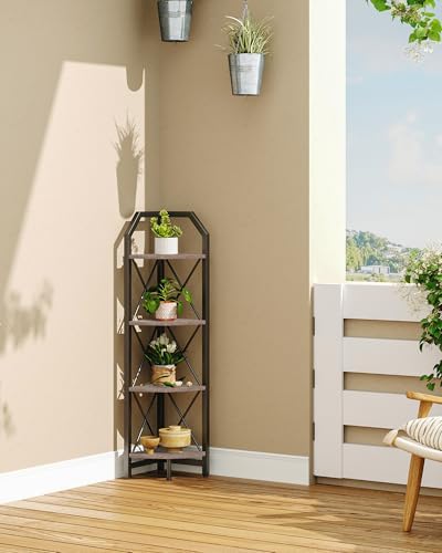 CHOEZON 4-Tier Corner Shelf, Industrial Corner Bookshelf, 47.6" Corner Storage Stand, Plant Stand Display Shelf, Corner 