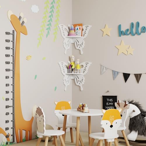 2-Tier Butterfly Corner Shelf - Nursery Wall Deor Floating Corner Shelf for Kid’s Room, Small Cute Decorative Shelf Wall